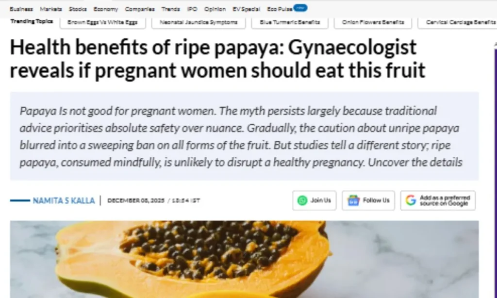 Health benefits of ripe papaya PR